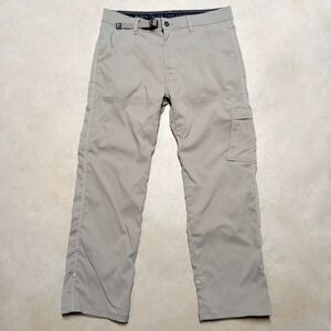 Prana Stretch Zion Straight Pants Hiking Belt Roll Snap Up Beige Men’s Large 32L